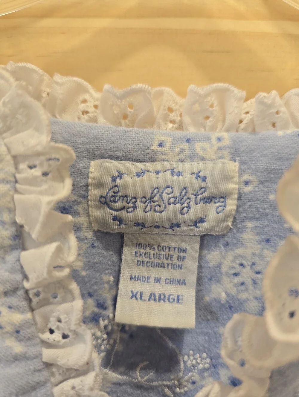 Vintage Lanz Of Salzburg Nightgown XL Blue Snowflakes Winter Holiday Grannycore